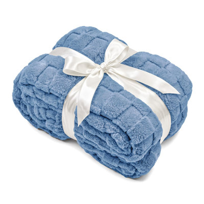 Soft Checkered Fleece Throw Blanket - Misty Blue, 50 x 60 in