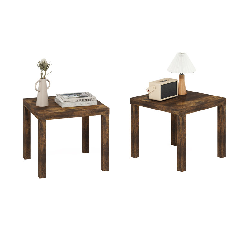 Ensemble de tables de bout carrées 17,52 po Brandel, Bois de pin ambré