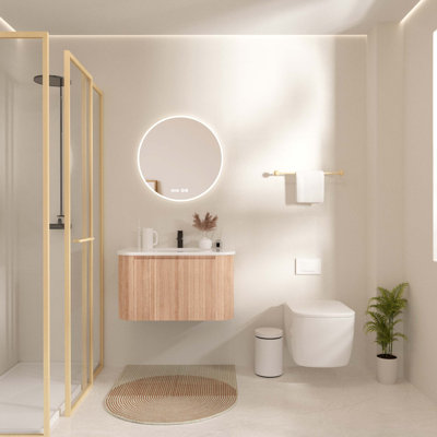 Arcora 30 Inch Wall Mounted Bathroom Vanity With Sink Curved Design, Wave Texture Wood Finish, Integrated Cultured Marble, Pre-Assembled, Modern Floating Vanity Cabinet With Soft Close Drawer