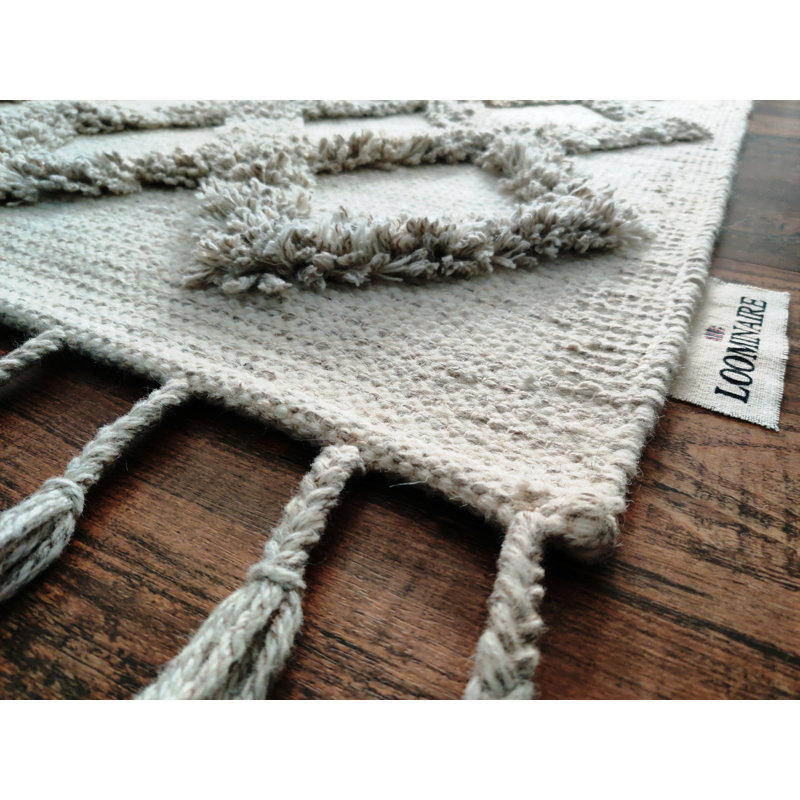 Tapis ivoire marocain en laine tissé à la main, Rectangle 8 pi x 10 pi