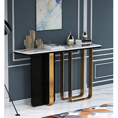 Table d'appoint contemporaine contemporaine en U en métal doré