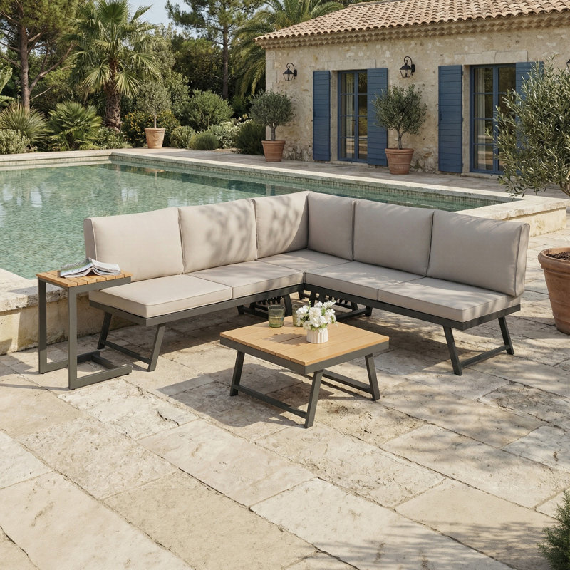 Monaco - Convertible into 2 Sun Loungers - Modular Corner Garden Sofa Set, Brown/Black, Grey
