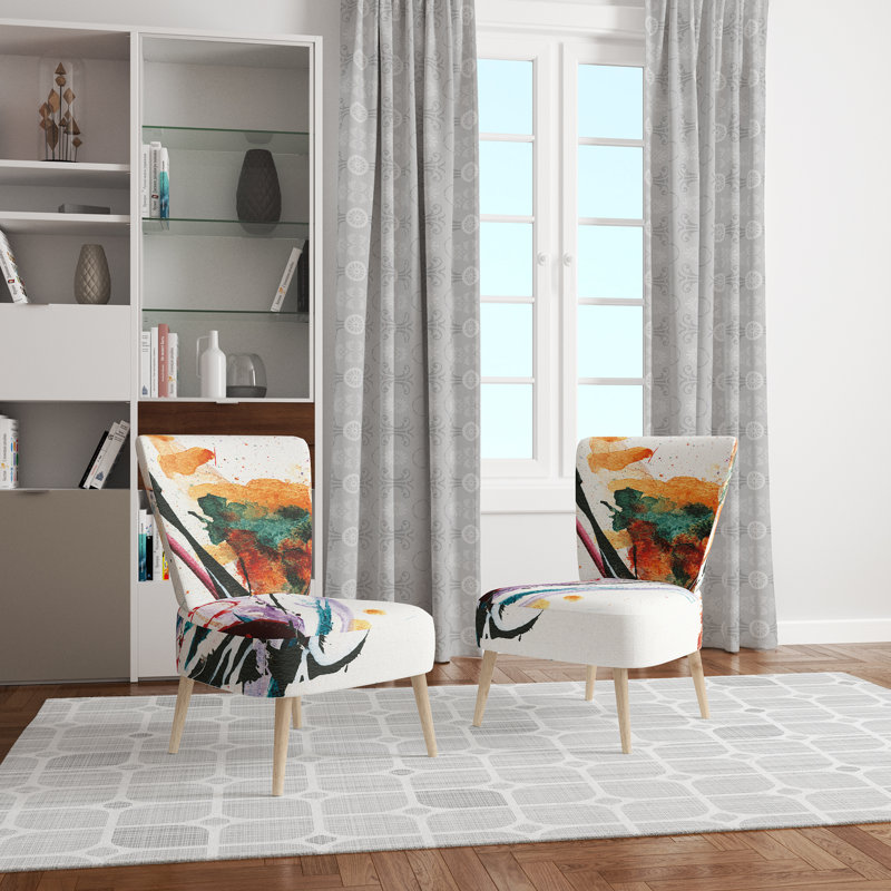 Damask /Abstract / Pattern - Traditional Upholstered Side Chair, Orange/Teal