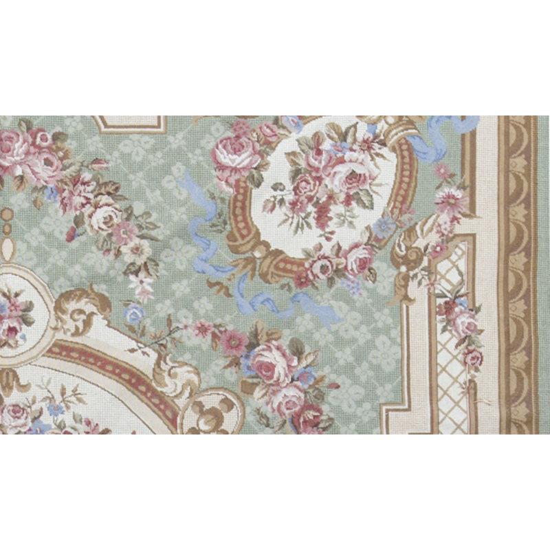 Needlepoint Hand-Knotted Wool Oriental Area Rug in Green/Beige