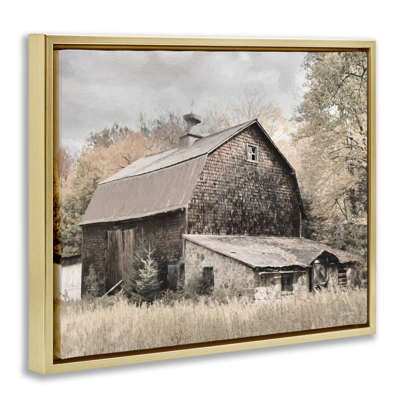 «Beige Rustic Barn Floater» par Lori Deiter, Cadre flottant métallique doré, H 25 po x l 31 po