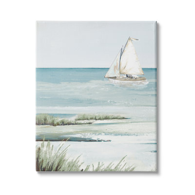 Voile de la baie, paysage nautique traditionnel et verdoyant encadré par estampe numérique par Patricia Pinto