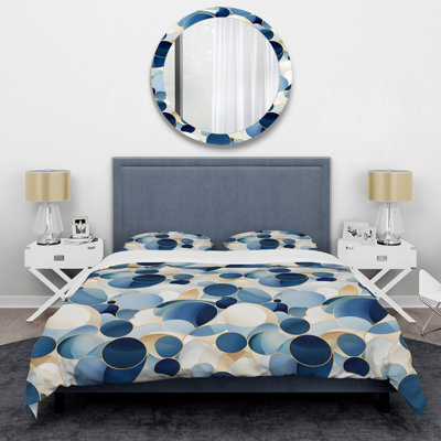 Geometric Shapes Duvet Cover Set - Earthy Blue Cobalt Circles Geometric I