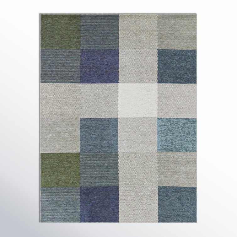 Rectangle Clements Geometric Machine Woven Chenille Area Rug in Blue/Gray/Green