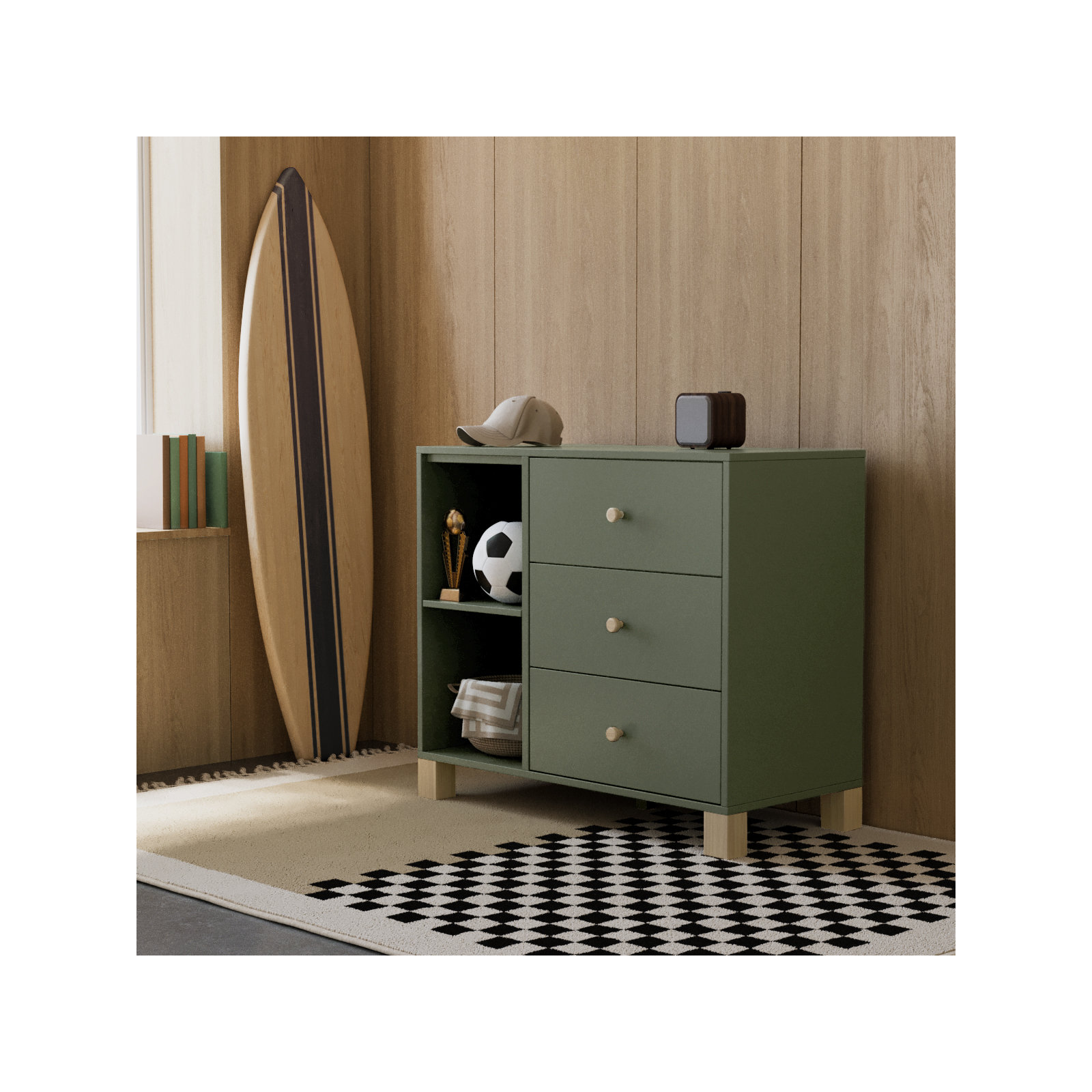 California 3 Drawer Combo Dresser, Olive