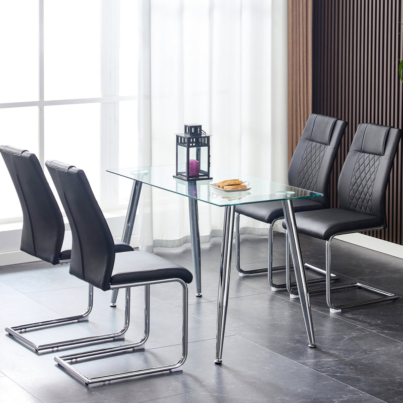 Chic chaise de salle à manger en similicuir noir avec pieds en métal massif, 6 pour une élégante chaise de salle d'étude dans la maison