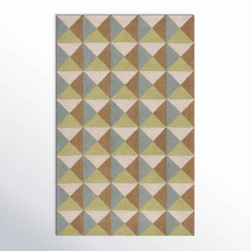 Glenwood Geometric Handmade Tufted Wool/Cotton Area Rug in Beige/Green, Rectangle 5' x 8'