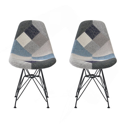 Patchwork Accent Chair Bohemian Style Fabric‎ Chair with Chromed Legs Geometric Pattern Chair, 18"D x 21"W x 32"H, Set of 2