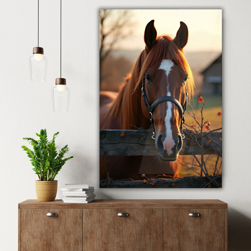 Portrait de cheval brun, art mural en verre trempé, H 12 po x l 8 po