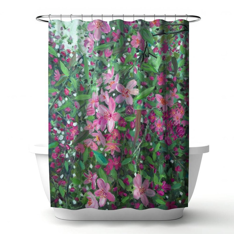 Floral – Polyester Shower Curtain, Dye Sublimation Print, 71" W × 74" L