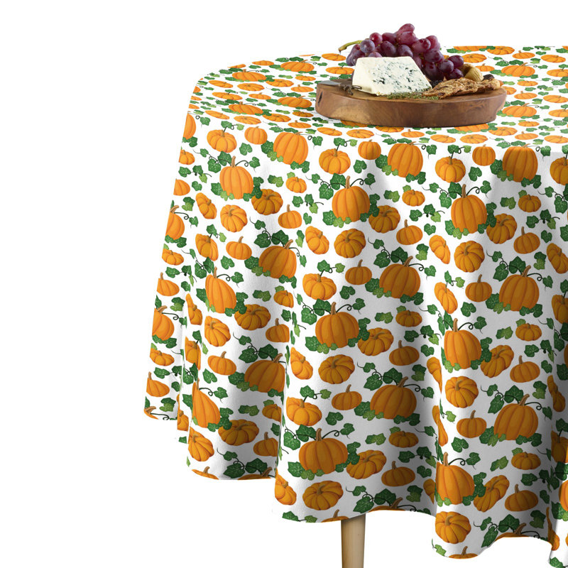 I?Kbal Pumpkin Patch Scroll Round Tablecloth, 60" x 60", White