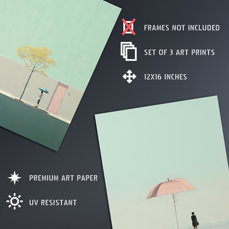 Minimalist Sage Green Aesthetic Tree Umbrella Park - 3 Piece No Frame Print