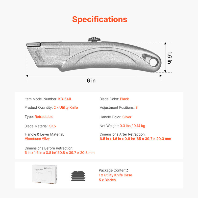 Couteau utilitaire rétractable avec couteaux utilitaires SK5