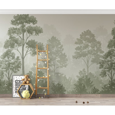 Papier peint forêt, aquarelle, chambre de bébé chambre d'enfant, motif d'arbre fantaisiste, décor de chambre de bébé neutre 296DRE