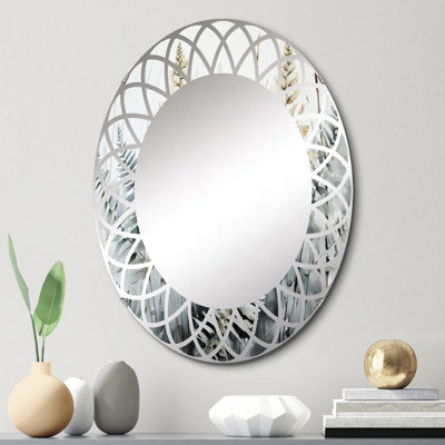 Green Ferns Golden Oasis - Miroir mural moderne ovale