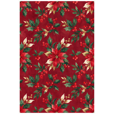 Ardahan Christmas Rug Floral Red Green Gold Cream Non-Slip Low Pile Indoor Outdoor Pet Friendly Living Room Bedroom Dining Room Entryway Hallway Office Xmas Rugs Holiday Doormat Washable Rug