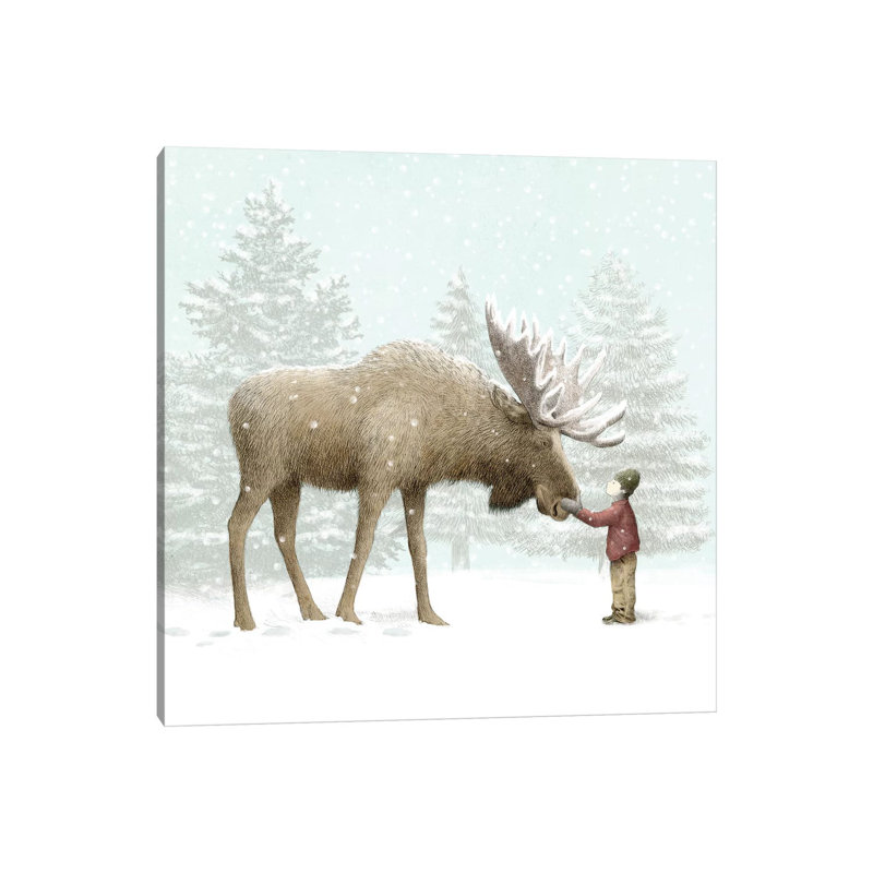 Winter Moose by Eric Fan - Floater Frame Print on Canvas, 45.72 cm H x 45.72 cm W x 1.91 cm D, No Frame