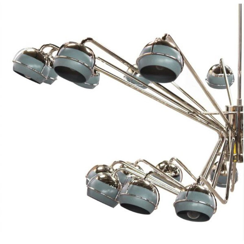 Lustre suspendu 14 lumières à intensité variable, Laiton, Blanc cassé, 82" Diameter x 27" Height