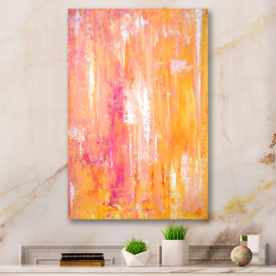 Champs de couleurs dans des tons d'orange et de rose - peinture sur toile