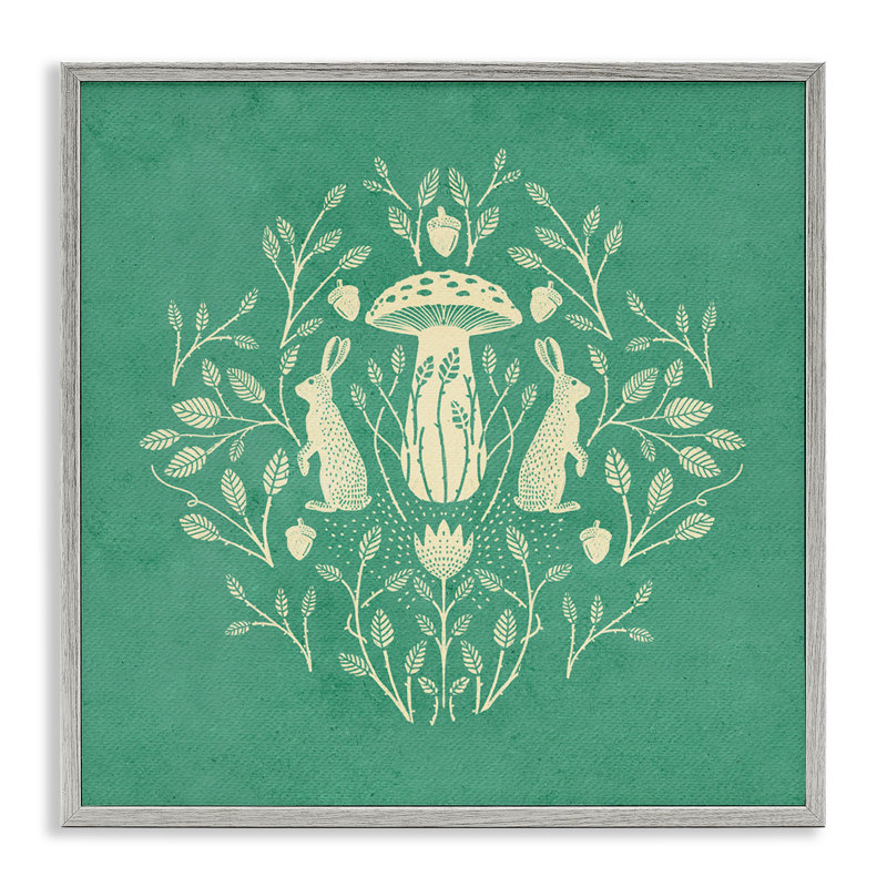 «Floral Herbs with Rabbits», art de la giclée encadrée par Katie O'Shea, Estampe numérique Farmhouse, H 17 po x l 17 po