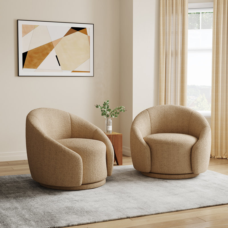 Aunna 89.2Cm Wide Swivel Barrel Chair, Light Brown Teddy