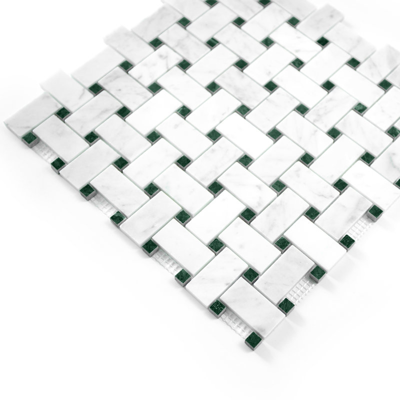 Carreau de mosaïque en marbre poli Carrara, Blanc, vert