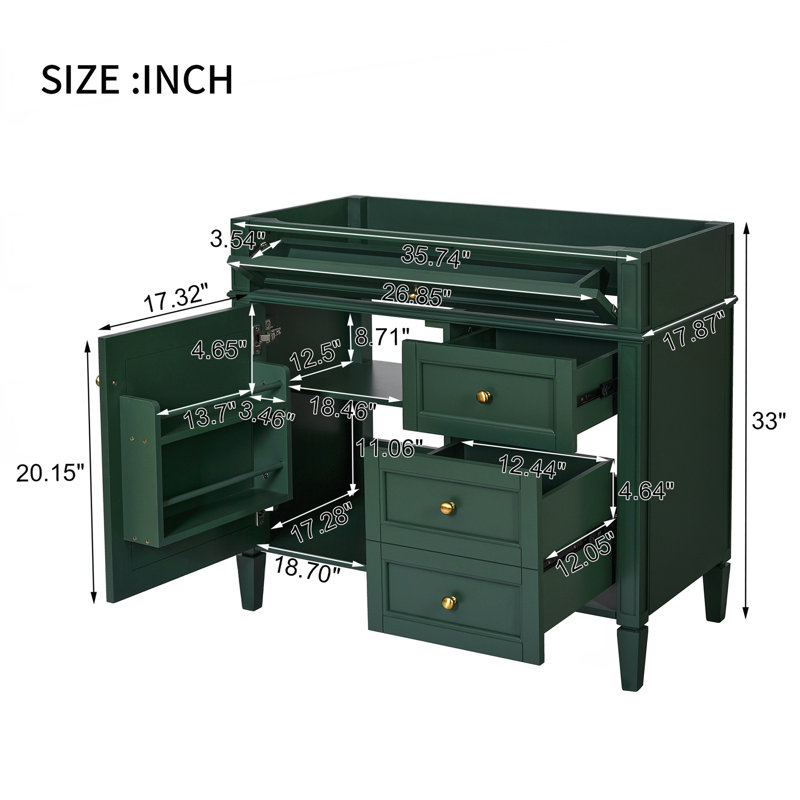 Meuble-lavabo 36 po sans lavabo supérieur, Vert