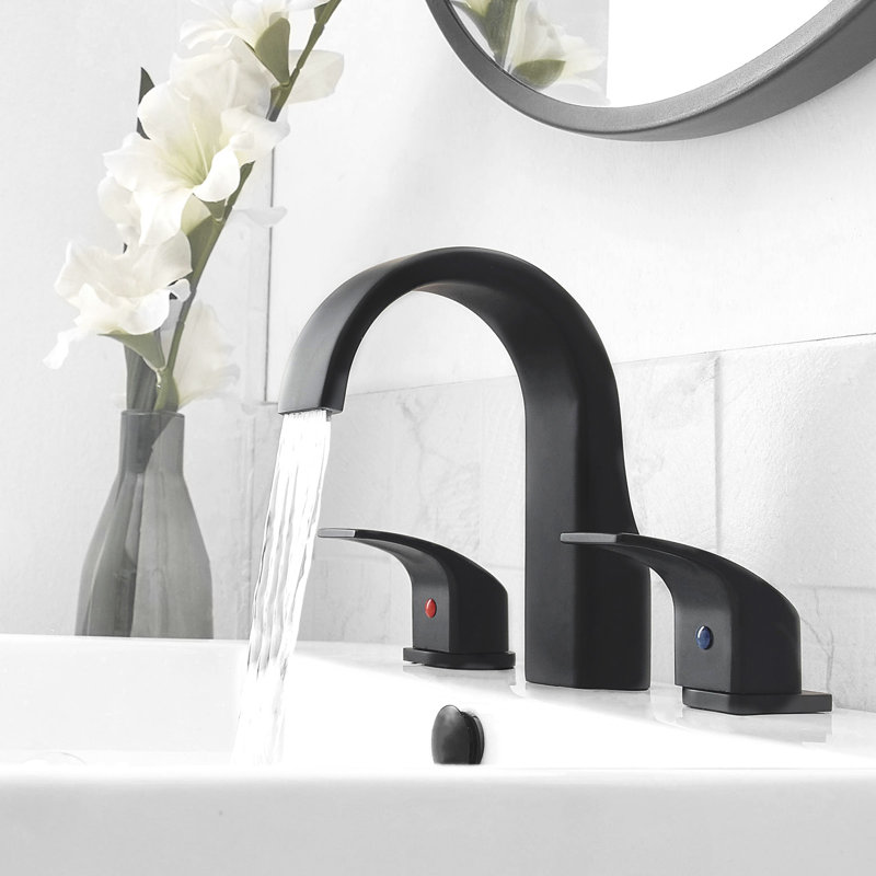 8 Inch High Arc Widespread Bathroom Faucet 3 Hole Black Bathroom Sink Faucet with Water Supply Hose