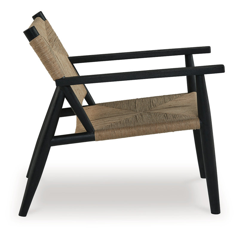 Black and Natural Jute Upholstered Accent Chair with Solid Wood Frame