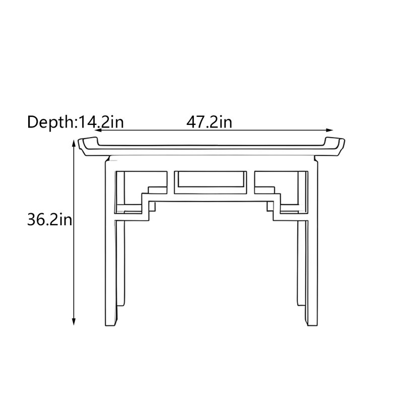 Console en bois d'orme massif, H 36,2 po x l 47,2 po x P 14,2 po