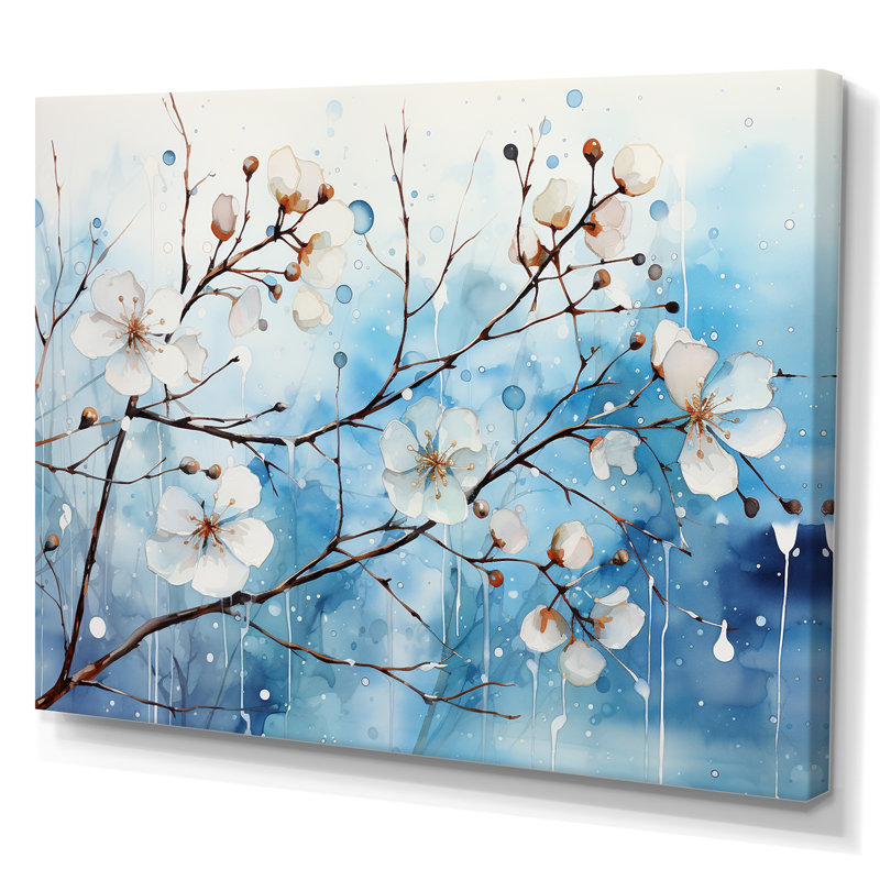 "Blue Blossom On Winter Scenery II", reproduction d'art sur toile, H 30 po x l 40 po x P 1,5 po, Toile tendue