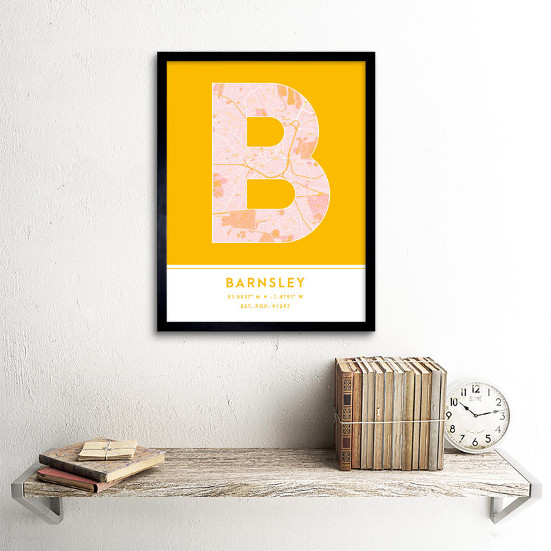 Barnsley England United Kingdom City Map Yellow - Single Picture Frame Typography