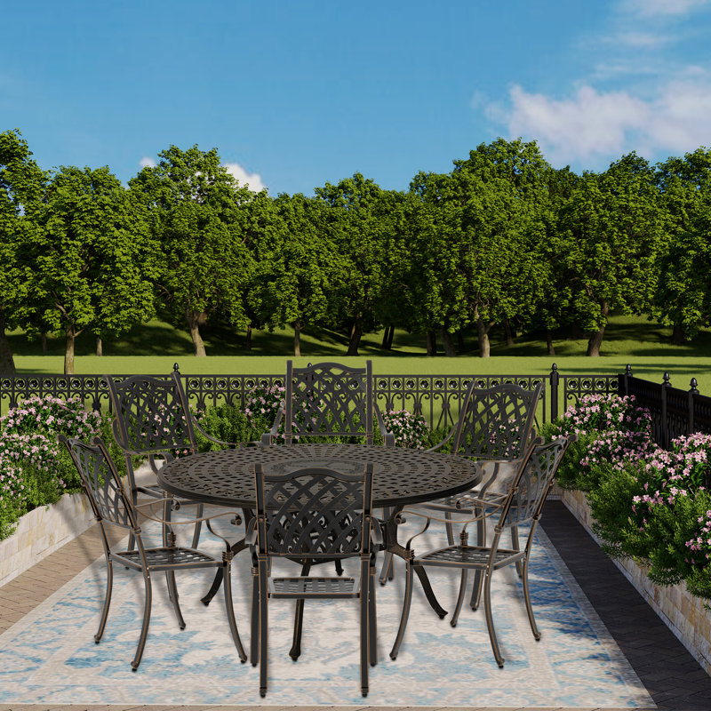 Stylish 6 - Person Round Cast Aluminum Outdoor Dining Set