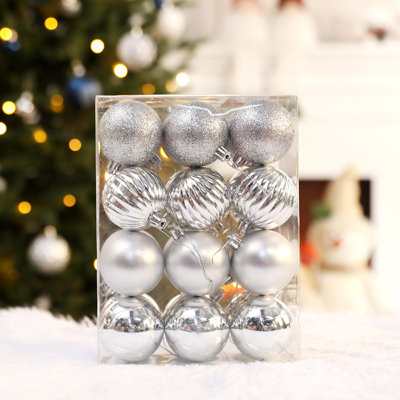 1 Box Of 24pcs Christmas Ball Set Christmas Tree Window Display Shopping Mall De - Shatterproof Silver Hanging Decor for Holiday Party Festival Ornaments Beautiful Premium Festive Indoor