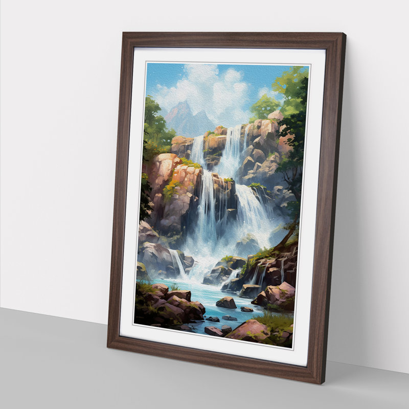 Waterfall Tachisme Art - Framed Print, Walnut Framed, 46cm H x 34cm W