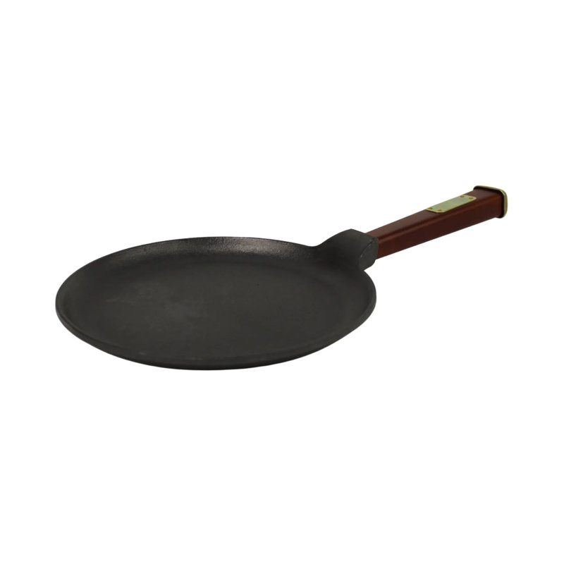BRIZOLL 9.5" Seasoned Cast Iron Non-Stick Crepe Pan with Burgundy Handle