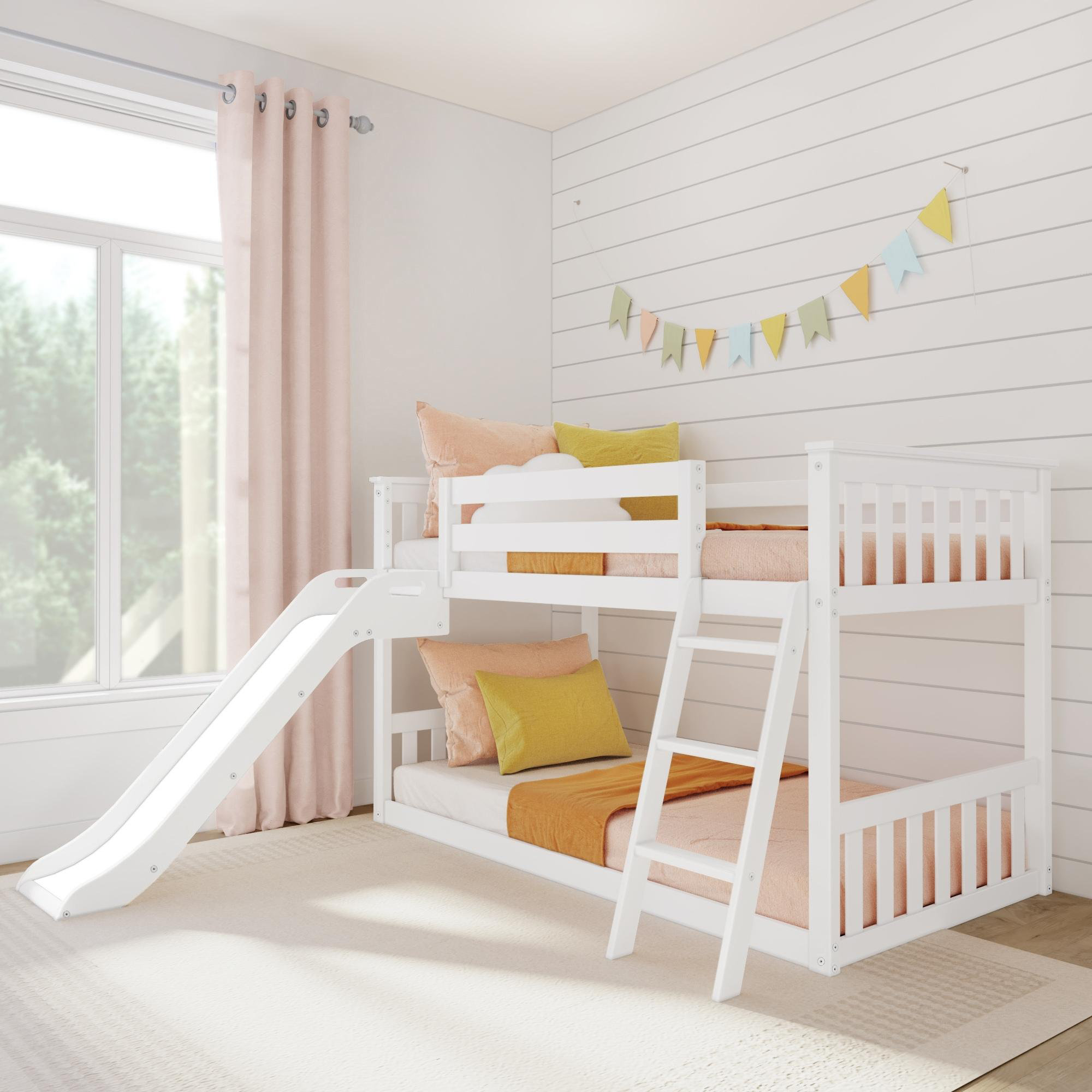 Twin over twin low bunk bed with slide discount