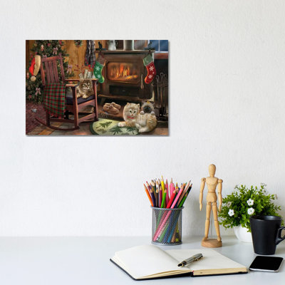Fireside Kitties - Wrapped Canvas Print