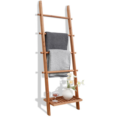 Gracie Oaks 57in Wooden Blanket Ladder with Bottom Shelf