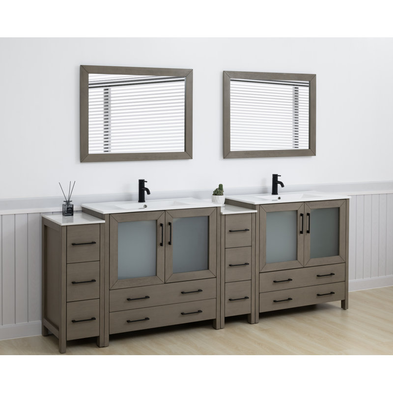  96" Double Bathroom Vanity Set with Mirror, Dark Gray