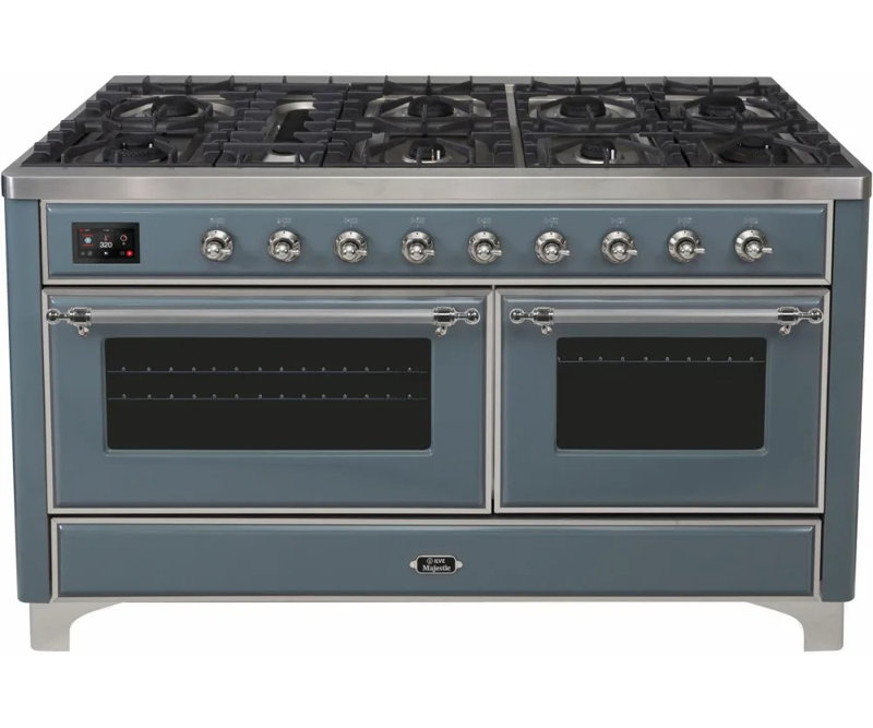 Majestic II 60" 5.02 cu. ft. Freestanding Dual Fuel Range with Griddle, Natural Gas, Blue Gray/Chrome