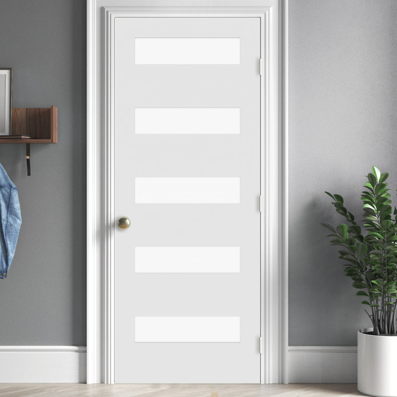 30'' x 80'' White Primed 5 Lite Satin Etched Glass Interior Door
