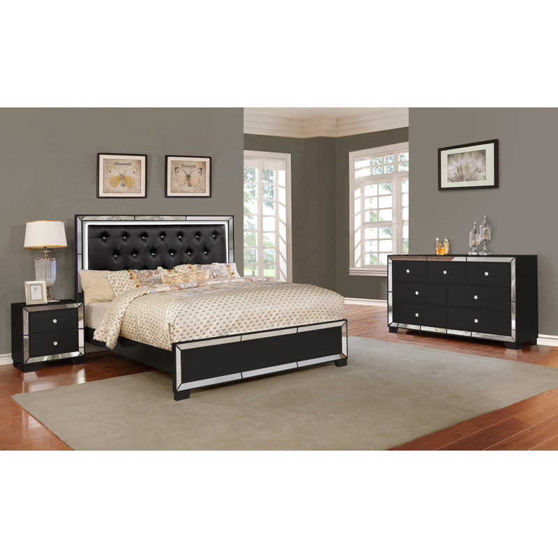  3 Pieces Bedroom Set, Queen, Black