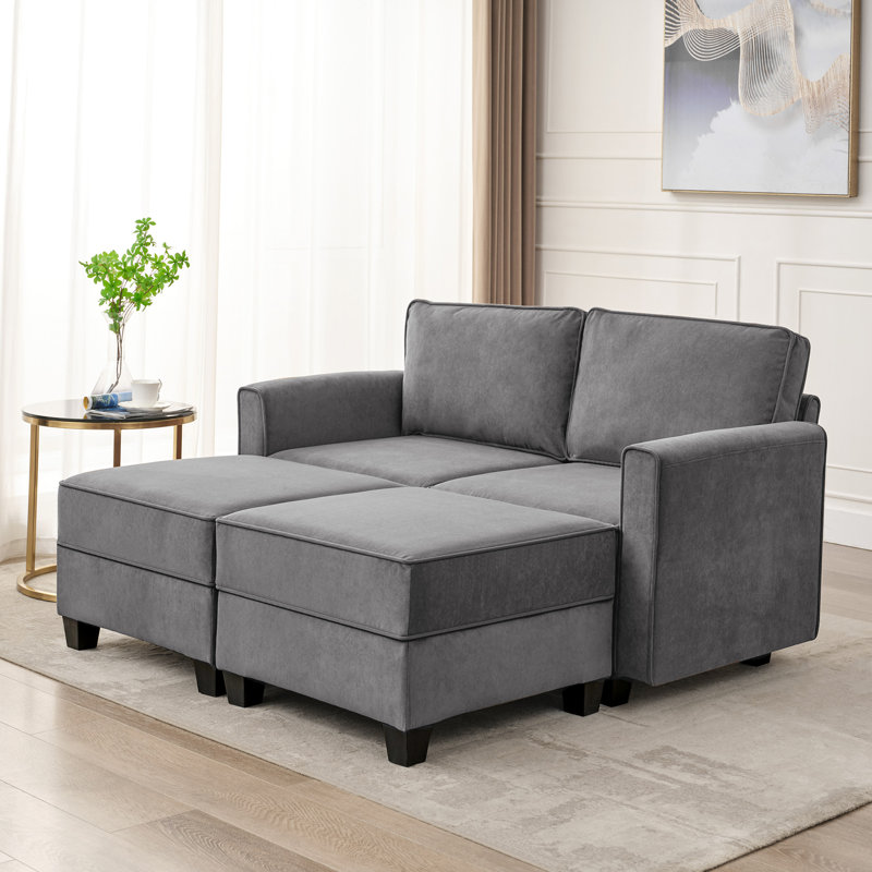 Canapé modulaire 5 pièces Zhariya, Velours gris
