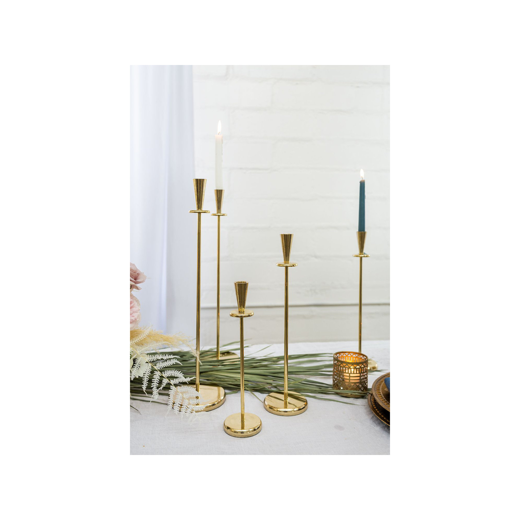 Metal Tabletop Candlestick, 12.25" H x 3" W x 3" D