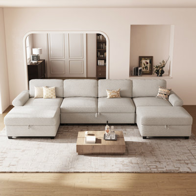 Modular U-Shaped Sectional Sofa With 2 Storage Ottomans, Chenille Fabric For Living Room